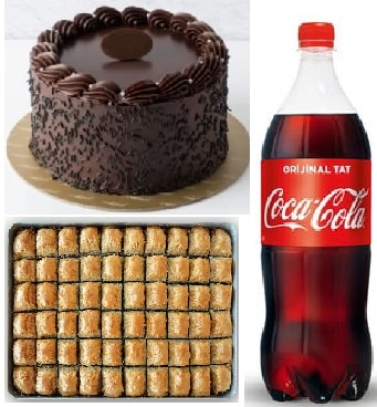 Çikolatalı Yaş Pasta ve 1 kg Cevizli Baklava Yanında 1 L Cola